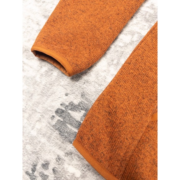 LL Bean Sweater Fleece Pullover Womens Large Rust Orange Snap T Kangaroo Pocket - Picture 5 of 7